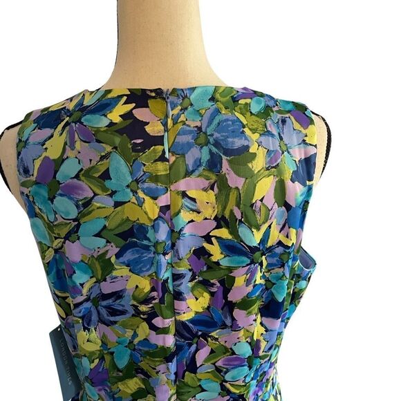 London Times - Satin Jewel Neck Asymmetrical Hanky Dress Sz:12Color:Multicolor - Picture 8 of 11